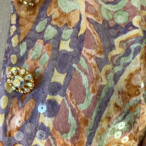 A.J. Bari Vintage Silk Blazer Colorful Sequin Rhinestones - Picture 4 of 10